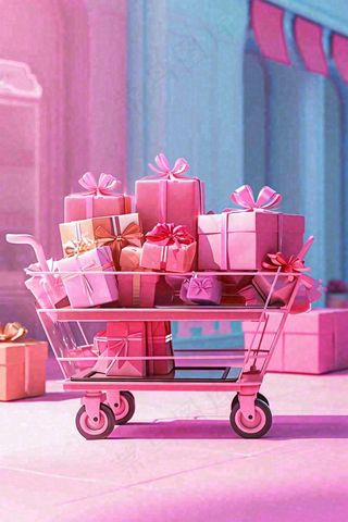 粉色可爱礼盒礼物，购物电商礼品