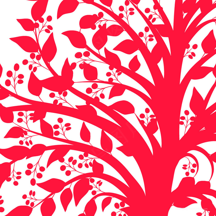 简约红色树枝树叶插画