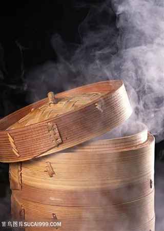 竹蒸笼冒汽图片