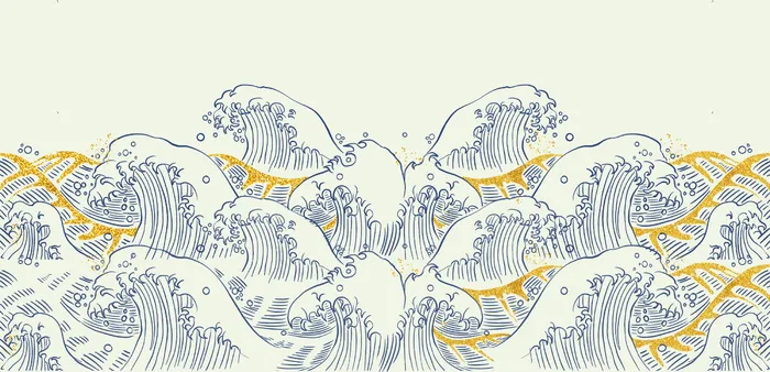 中国风鎏金浪花波浪矢量psd模版下载