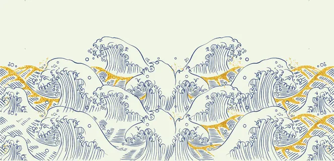 中国风鎏金浪花波浪矢量