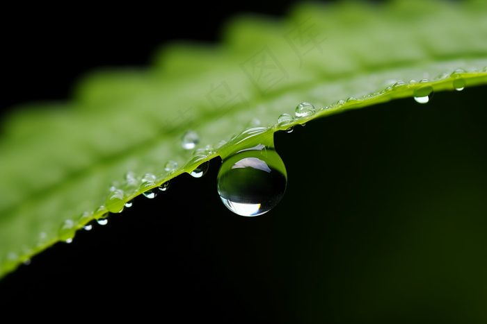 叶子上的露珠绿叶摄影图 