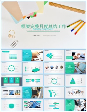 教学文具元素封面完整版教师教育教学工作总结报告ppt模板预览图