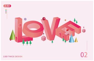 粉色浪漫2.5D立体情人节love海报