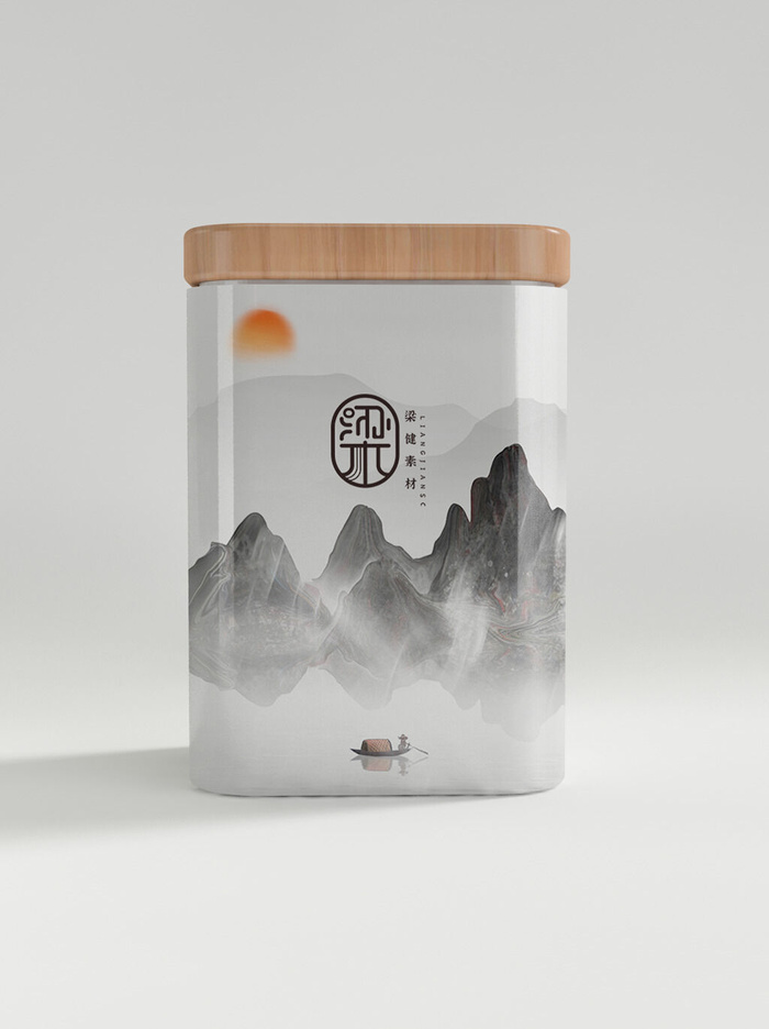 国风高档茶叶包装盒袋罐瓶LOGO标贴展示VI智能贴图样机PSD素材psd模版下载