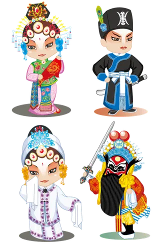 卡通京剧戏剧人物脸谱插画PNG图片 国潮中国风Q版戏剧人物PS素材
