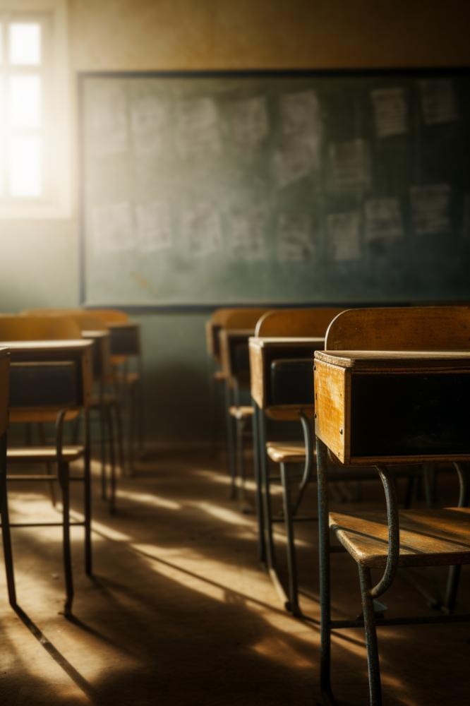 教室课桌光点摄影图