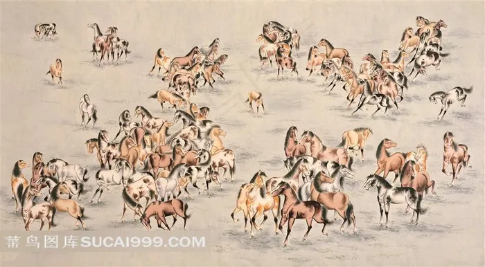 中国国画百马图