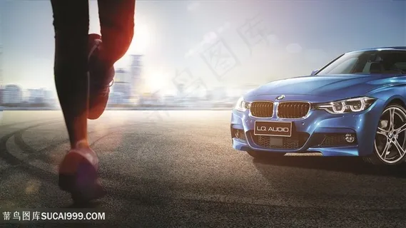 高清清晨跑步宝马汽车