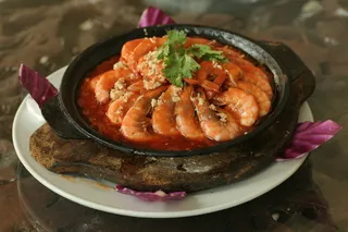 52铁板蒜香虾 -农家乐