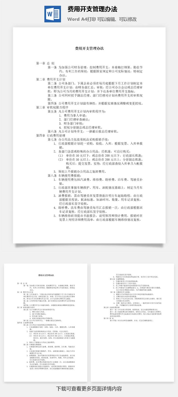 费用开支管理办法word模板