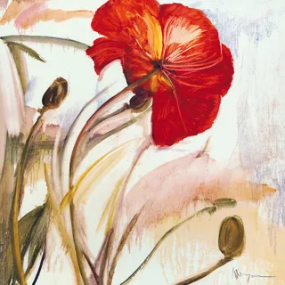 水彩红花植物油画