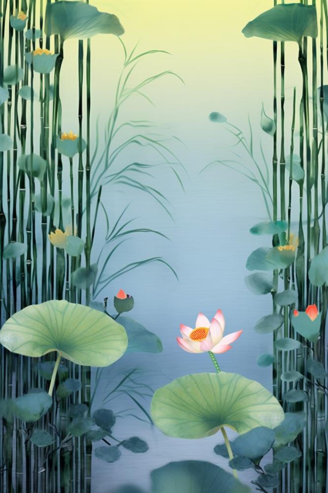 简约国风莲花傍晚背景