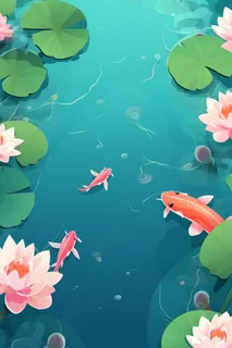 池塘荷叶锦鲤背景