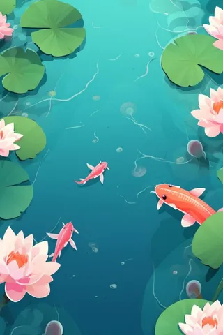 池塘荷叶锦鲤背景