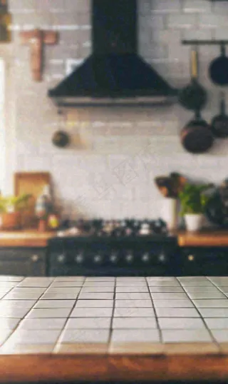 现代简约厨房朦胧摄影厨具家具摄影图