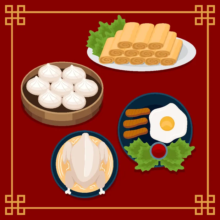 新年中国风美食插画ai矢量模版下载