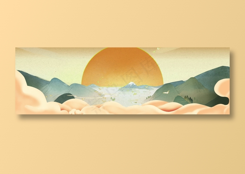 中国风水墨banner海报背景psd模版下载