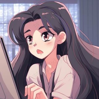 动漫女电脑前的少女头像插画素材背景