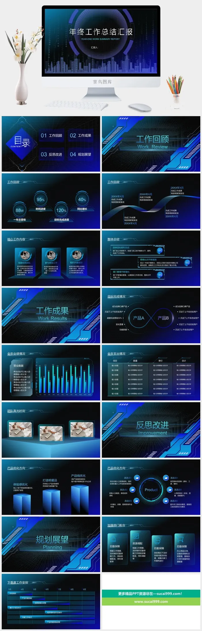 蓝黑科技风年终总结PPT模板