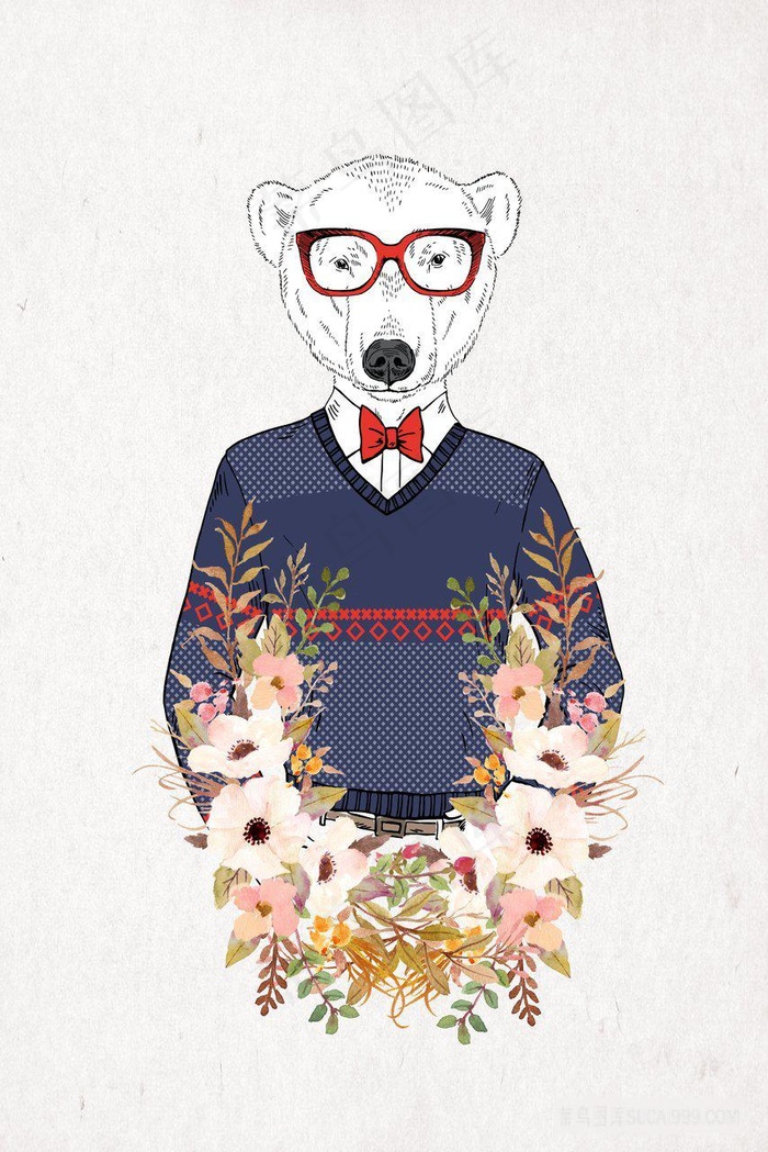 眼镜水彩卡通熊艺术插画