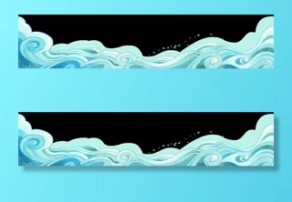 中国风国潮插画海浪波浪背景装饰浪花图案元素