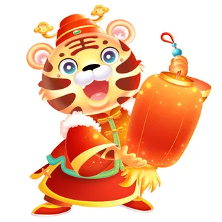 中国风2022虎年元旦新年卡通老虎形象装饰元素插画ps素材