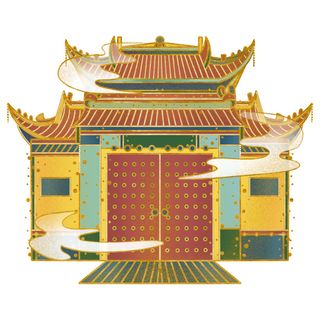 复古中国风国潮古建筑插画手绘高楼古塔PSD素材亭子png免抠图