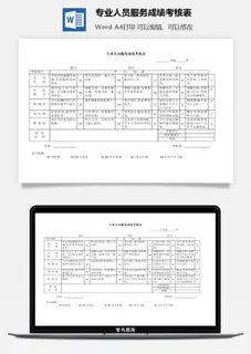 专业人员服务成绩考核表word模板