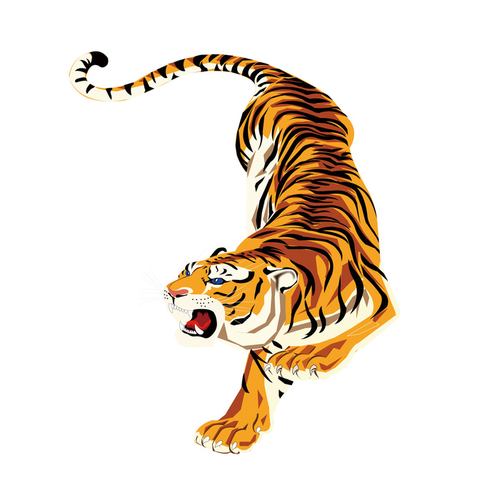 手绘国潮虎年卡通白虎老虎形象插画装饰元素AI设计素材png免抠图ai矢量模版下载