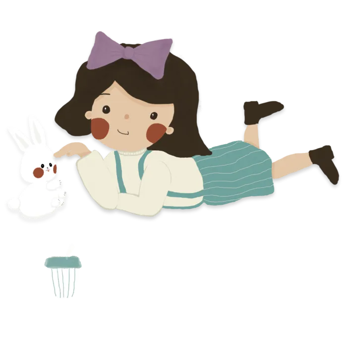元素 插画  女孩 兔子  