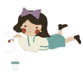 元素 插画  女孩 兔子  