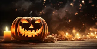 万圣节搞怪南瓜灯恐怖夜晚摄影图