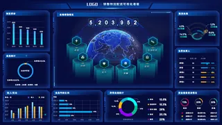 深色科技感酷炫可视化数据大屏仪表盘驾驶舱UI界面PSD模板素材