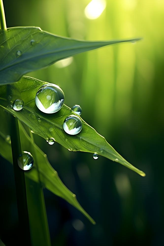 树叶绿色水珠露珠摄影图