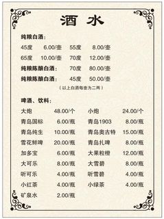 矢量酒水菜单