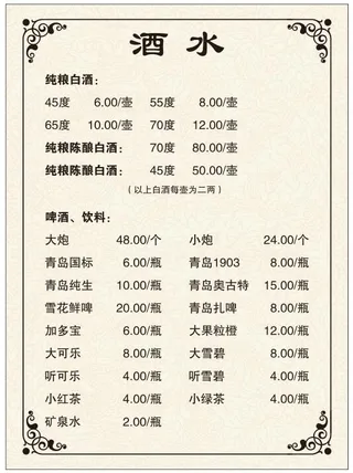 矢量酒水菜单