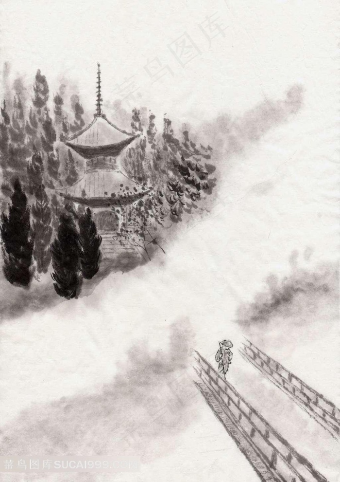 亭子小桥水墨画图片