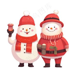圣诞老人雪人卡通插画免抠
