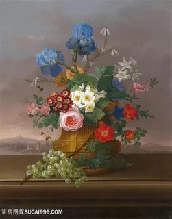 唯美花瓶花卉与葡萄油画图片 唯美花瓶花卉与葡萄油画图片