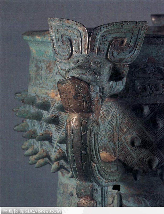 中华传统青铜器-兽头特写