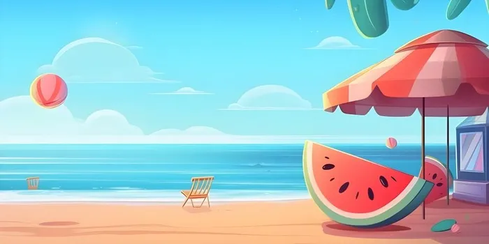夏日海边沙滩背景(3600x1800)