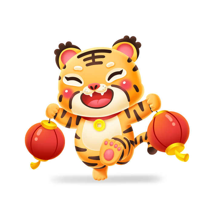 手绘2022虎年新年春节卡通老虎形象IP插画元素PSD设计素材图案psd模版下载