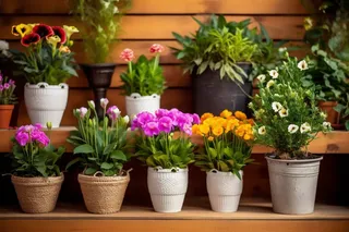 花架上种着很多植物鲜花摄影图