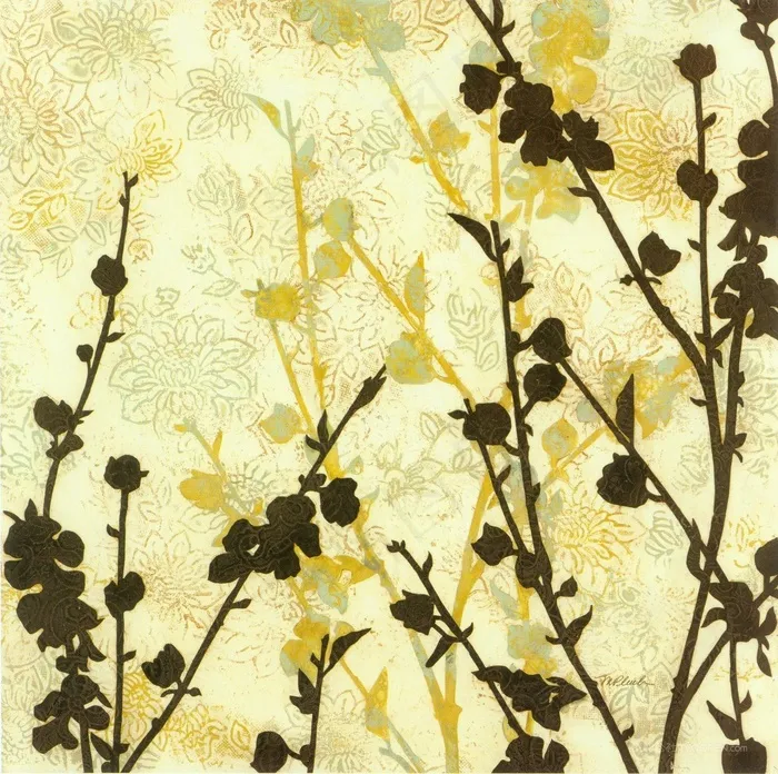 唯美花枝复古插画