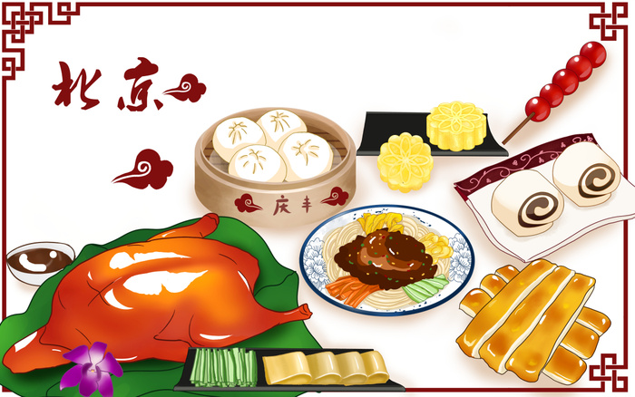 北京美食插画素材psd模版下载