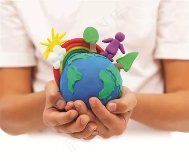 保护环境儿童节地球彩虹手捧太阳绿化