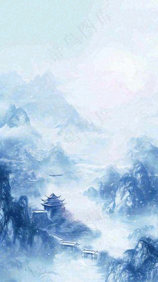 中国风山雾云海山脉意境山水画