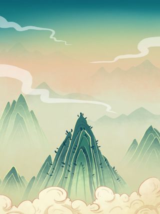 中国风国潮风山水祥云插画图案首页装修海报背景PSD设计模板素材