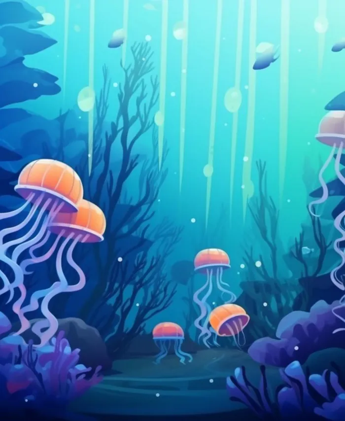 海洋生物世界清新蓝色背景(896x1092)